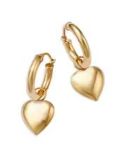Bloomingdale's Fine Collection Polished Heart Dangle Hoop Earrings in 14K Yellow Gold