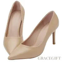 在飛比找Yahoo奇摩購物中心優惠-【Grace Gift】氣質尖頭細高跟鞋 駝