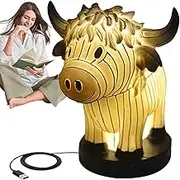 Funny Cow Lamp, Cow Table Lamp, Cute Highland Cow Table Lamp, Cow Bedside Lamp, USB Cow Shape Resin Nightstand Lamps for Living Room Nursery Home Decor Indoor Outdoor Modern Night Light