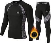MeetHoo Men's Thermal Underwear, Fleece Lined Long Johns Base Layer Set Top Bottom for Ski Running Cold Weather