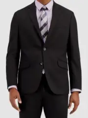 $395 Kenneth Cole Mens Black Techni-Cole Slim-Fit 2 Piece Suit Jacket Pants 38R