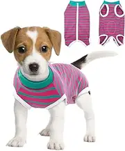 Dog Recovery Suit After Surgery,Surgical Shirts Spay Suit for Female Male Dog, Striped Puppy Doggy Onesie Snugly Vest for Abdominal Wounds Anti-Licking (Rosered Stripes, S)