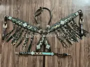 Western Brown Leather Tack Set With Leopard Inlay and Crystal Conchos & Fringe