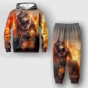 Boys 3D Dinosaur Hoodie Sweatpants Set Set Long Sleeve 3D Printing Fall Winter Active Fashion Cool Kids 3-12 Years Outdoor Vacation Street Regular Fit