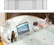 HKYLRAT Bathtub Caddy Tray, Adjustable Bath Tray for Tub, Bath Accessories, Tub Caddy for Bathroom Luxury Spa, Expandable Size Organizer with Anti-Slip mat, Fits Most Tubs