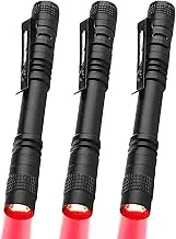 MVIOCS Red LED Pen Flashlights, Mini, Waterproof Pocket Flashlight with Clip, Small Red Light Flashlights for Work,Astronomy, Aviation, Night Observation (3 Pack Red Light)