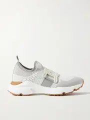 [Tod's] Tod's - Leather-trimmed Stretch-knit Slip-on Sneakers - Gray - IT39 IT 39 Gray