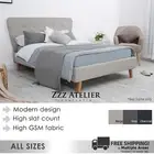 New SCANDI Queen Double King Single Size Fabric Bed Frame Charcoal Grey Beige