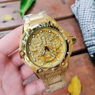 現貨#現貨 Invicta 手錶龍錶霸氣金色鋼帶龍紋大錶盤男士自動機械錶簡約