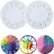 Vulevirtue 2 Pieces Clock Resin Moulds, Silicone Mould, DIY Wall Clock, Alarm Silicone Mould for Decoration and Gift, Arabic Numerals, Römisc Numerals, Silicone Resin Moulds