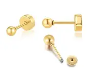 Dainty Flat Screw Back Ball Stud Earrings for GirlsTiny 3mm Ball Earrings for...
