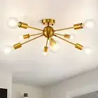 LynPon Gold Ceiling Light Fixture, 8 Lights Plating Golden Sputnik Semi Flush...