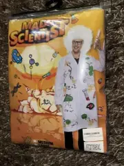 Men Mad Scientist Costume Adult Lab Coat with Wig Halloween Party Funny Dress XL