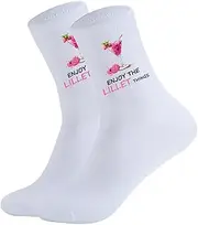 [NIEEKRUN] Lillet Socks, Printed on Both Sides in White, Breathable Sports Socks, Tennis Socks, Crew Socks, Gift for Lillet Lovers, Girlfriends, Stylish Statement Gift, White, One Size