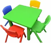 Kid's Adjustable Square Green Table & 4 Mixed Chairs Set