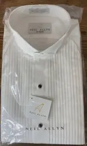 Neil Allyn White Wing Collar Tuxedo Shirt Medium 34/35 Pleated Formal Wear NWT