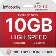 Reliable 6-Month Prepaid SIM Plan: 10GB Data, Unlimited Talk/Text, 4G/5G Access