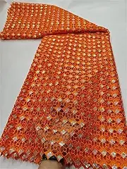 [Haitpant] Water Soluble Lace Fabric with Sequins for Women, Pink Skin Friendly, African Nigerian Party Guisolid Cord