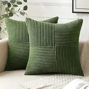 ANRODUO Pack of 2 Forest Green Spring Pillow Covers 18x18 Inch Boho Decorative Spliced Throw Pillow Covers Soft Couch Pillowcases Cross Patchwork Textured Cushion Covers for Sofa Bed Living Room