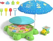 Turtle Sandbox with Cover & Adjustable Height Umbrella