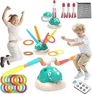 KaeKid Indoor Outdoor Toy for Kids, 3-in-1 Dinosaur Rocket Launcher, Ring Toss & Musical Jumping Toy for Kids Aged 3-8, Kids Toys with Remote Control & Storage Bag