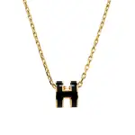 【HERMES 愛馬仕】MINI POP H PENDANT 經典H立體橢圓簍空項鍊(黑/金)