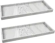 LABUBU 2pcs Bathroom Vanity Tray, 8 x 4 inch Resin Soap Dispenser Tray Kitchen Sink Salver, Small Marble Salver for Bathroom Countertop Organizer, Soap Dish Sponge Holder, White Marble, Mini