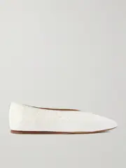 [Le Monde Béryl] Le Monde Béryl - Regency Ostrich-effect Leather Ballet Flats - Ivory - IT37.5 IT 37.5 Ivory