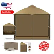 Universal 12' x 12' Gazebo Replacement Netting with Double Zippers - Dark Brown