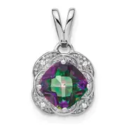 14k White Gold Cushion Mystic Fire Topaz and Real Diamond Pendant