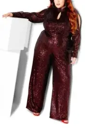 CITY CHIC Hailey Jumpsuit In Ruby Sequins Plus Size Medium/18 NWT [RRP $199.95]