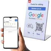NFC Tap Google Review Stand - Boost Customer Feedback with Tap & Scan QR - No App, No Subscription - Works on iPhone & Android (Size 5.12"x3.54", 1 Pack)