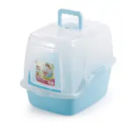 Cat Litter Toilet Box with Hooded Top Flap Door Blue