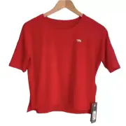 Running Bare Women S Athletic Red Boxy Crop Scoop Neck Dry Fit Side Hem Slits