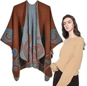 [ZALHIN] Winter Poncho Cape,Winter Breathable Sweater Open Front Cape - Soft Sweater Open Front Cape for Travel, Date