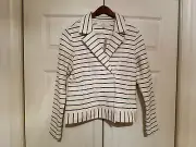 Ann Taylor LOFT Beige & Blue Stripe Snap Front Ladies MP Petite Jacket (NEW)