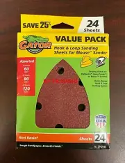 (24-Pk) GATOR 60 80 120 GRIT Red Resin HOOK & LOOP SANDING Sheets Mouse Sander