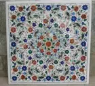 24" Semi Precious Gemstone Inlay Coffee Table Top Square Marble Patio Table Deco