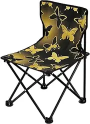 miaozhen Animal Butterflies Gold Black Collapsible Backpacking Camp Chair Ultralight Portable Chair Carry Bag Included