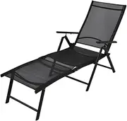Sun Lounger, Outdoor Sun Lounge Patio Chaise Lounge Reclining Chair Recliner Chair Folding Sun Lounger Aluminium Black