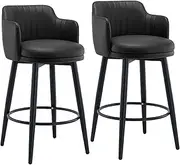 Modern PU Leather Counter Stools Set of 2 Stylish Kitchen Dining Chairs with Iron Legs for Kitchen Islands and Bar Counters Comfortable Barstools with Footrest