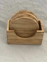 Wooden Coaster Set-includes 6 Coasters And Holder With Leg Sliders