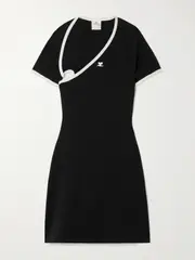 [COURREGES] COURREGES - Slash Two-tone Asymmetric Appliquéd Cotton-jersey Mini Dress - Black - small small Black