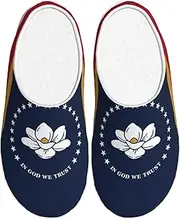 [EdWal] Mississippi State Flag print Winter Warm Slippers Indoor Anti-skid Plush Slippers Relaxing at Home for Women Men, Black, 5 UK
