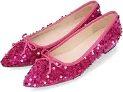 ORiental TRaffic(オリエンタルトラフィック) 41315 Women's Pumps, Ballet Shoes, Flat, Pointed Toe, Sequins, Glitter, Ribbon, for Occasions, Gorgeous
