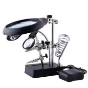 Helping 2 LED Hand Soldering Stand Light Magnifier Magnifying Glass Lens MG16129
