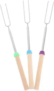 BBQ Fork Stainless Steel Grill Fork Set Hot Dog Skewers Marshmallow Stick Fruit Skewers Non-Slip Handle Easy to Carry