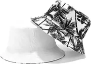 [SAKVILSEC] Men Women Coconut Tree Bucket Hat Printing Hip Hop Fisherman Panama Sun Hat Outdoor Street Casual Visor Bucket Cap