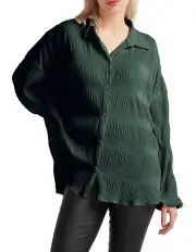 [Belle & Bloom] Serenade Velvet Plisse Shirt in Green