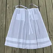 35” Long White APRON with 2 Pockets Amish Style Apron Pioneer Costume Kitchen